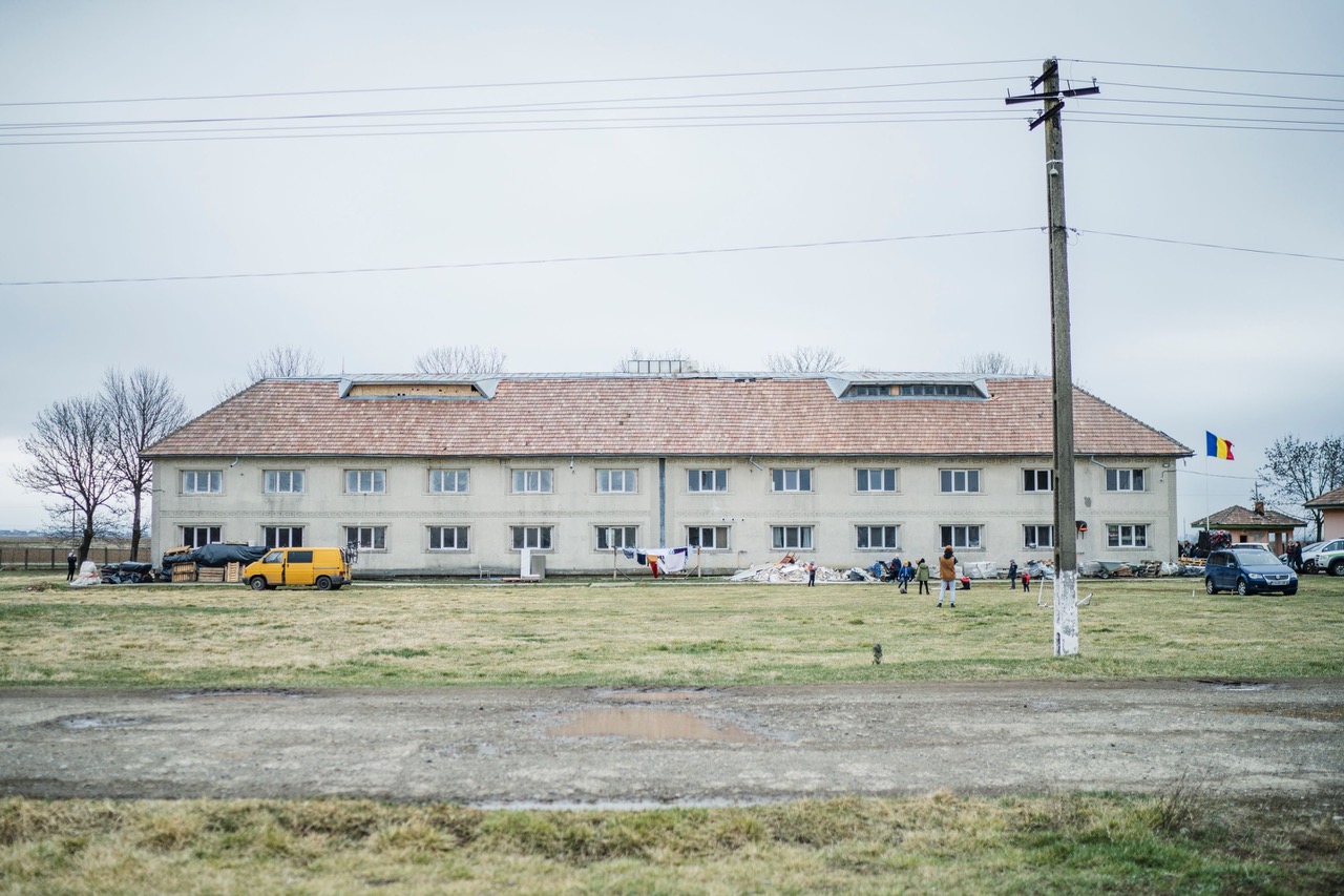 Vital Solutions Ukraine Refugee Relief, a large building for refugee shelter, view from outside.