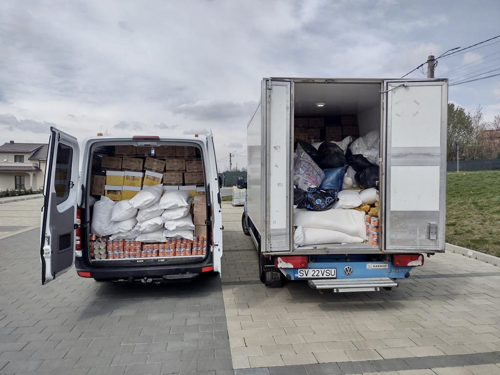 Vital Solutions Ukraine Refugee Relief, trucks filled with supplies ready to distribute.